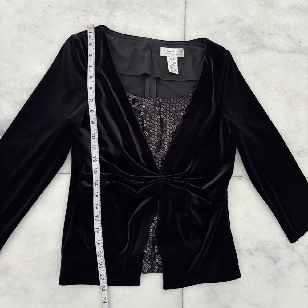 Vintage Jackie Jon Blouse Black Velvet Sequin 3/4 Sleeve Twofer Womens 4 Formal - Picture 6 of 9